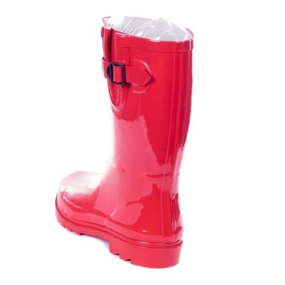 Women's Rainboots, Rubber Mid Calf Rain Boots, RB-1602, Red, Size 10 - Picture 2 of 4